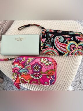 Kate Spade Mint Leather Wallet + Two Vera Bradley Colorful Patterned Wristlets